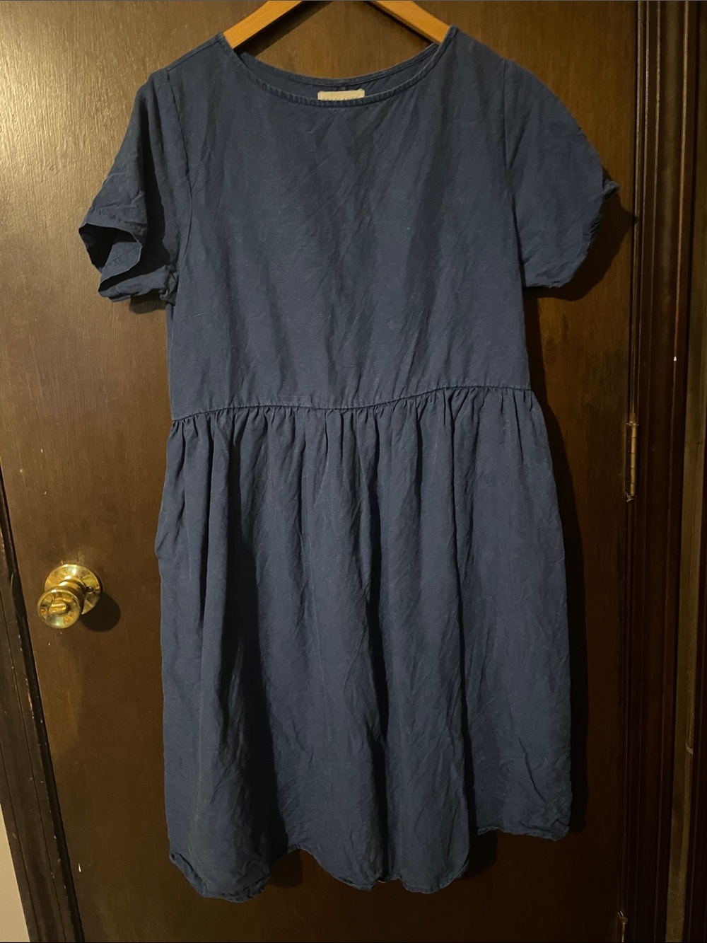 Tradlands Navy Short-Sleeve Midi Dress with Gathered Waist